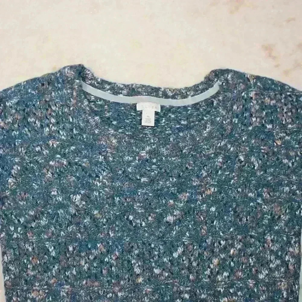 HINGE Knit Crochet Bohochic Teal Peplum Wool Mohair Sweater Women Small - Picture 2 of 9
